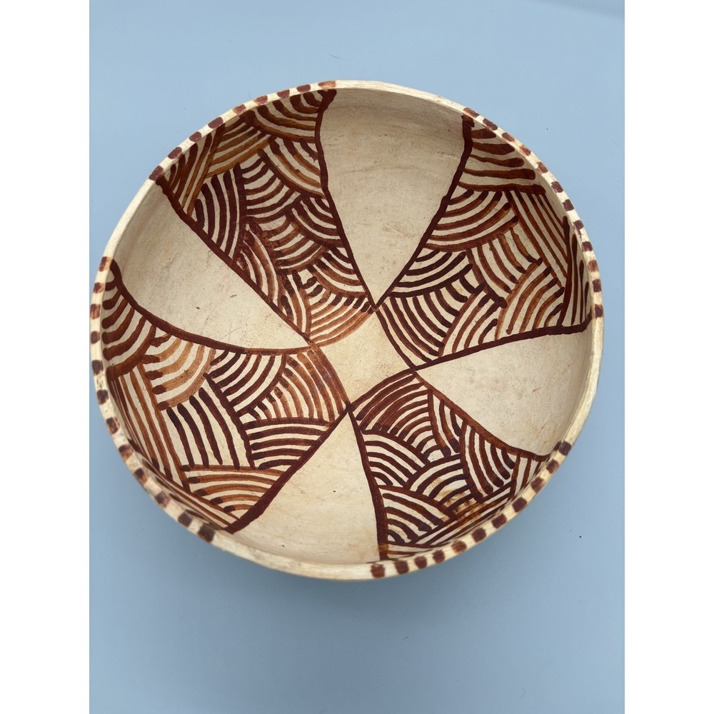 Vintage Wooden Pottery Bowl Beige & Brown Handmade Home Decor 7" x 3.5" - Picture 9 of 10